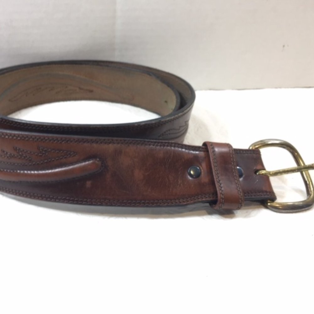 Original Larry Malan's Leegin Brown Leather Stitched Overlay Rodeo Belt Size 44